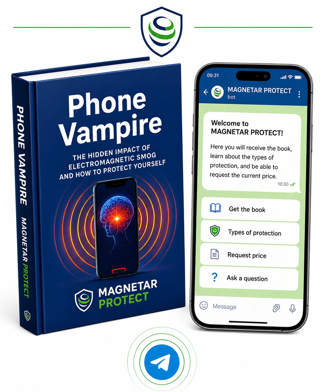 Phone Vampire book and MAGNETAR PROTECT Telegram bot